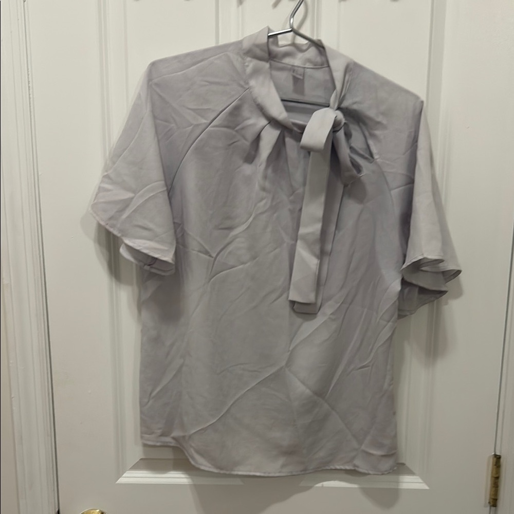 H&M Light Gray Tie-Neck Blouse